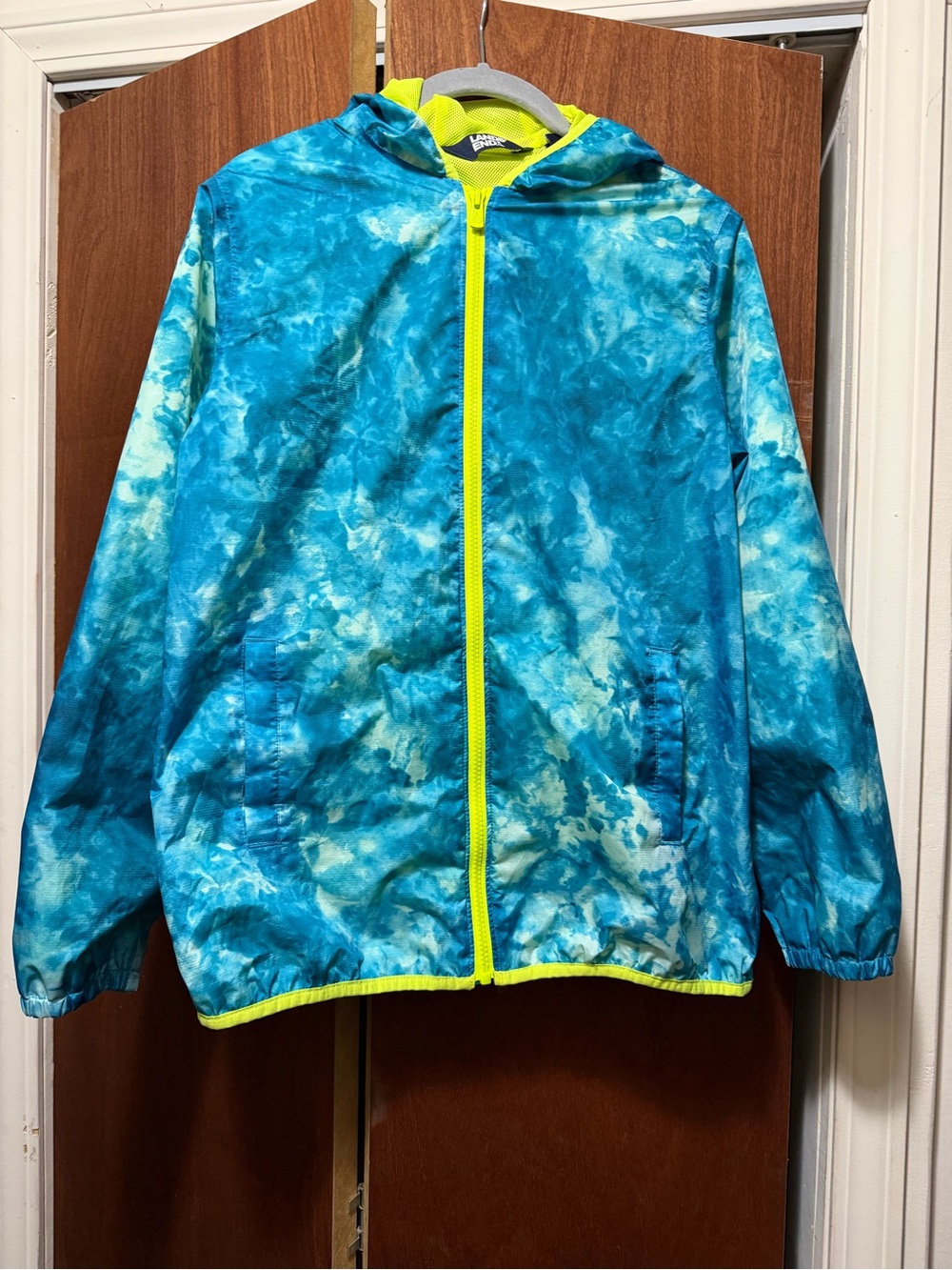 Kids Blue Tie-Dye Hooded WindBreaker with Neon Trim - Picture 1 of 8